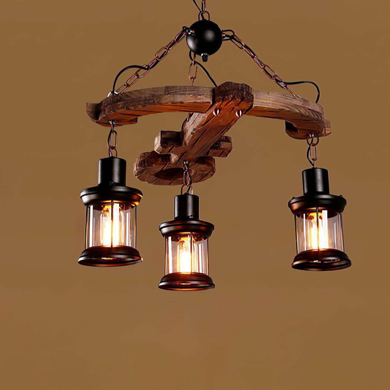 Nautical Industrial Style Wooden Chandelier - Lumpaz