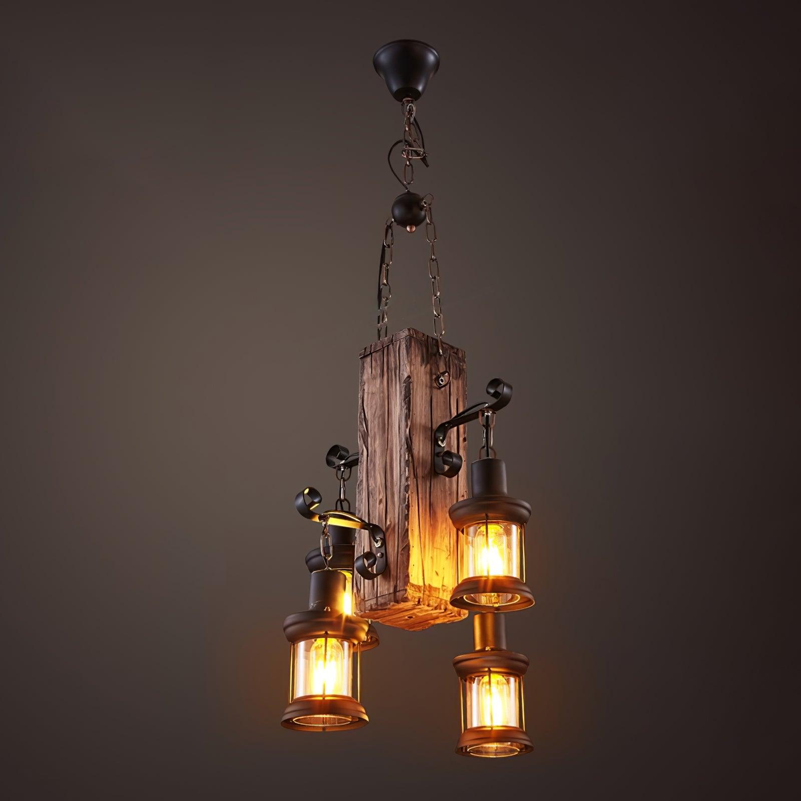 Nautical Industrial Style Wooden Chandelier - Lumpaz