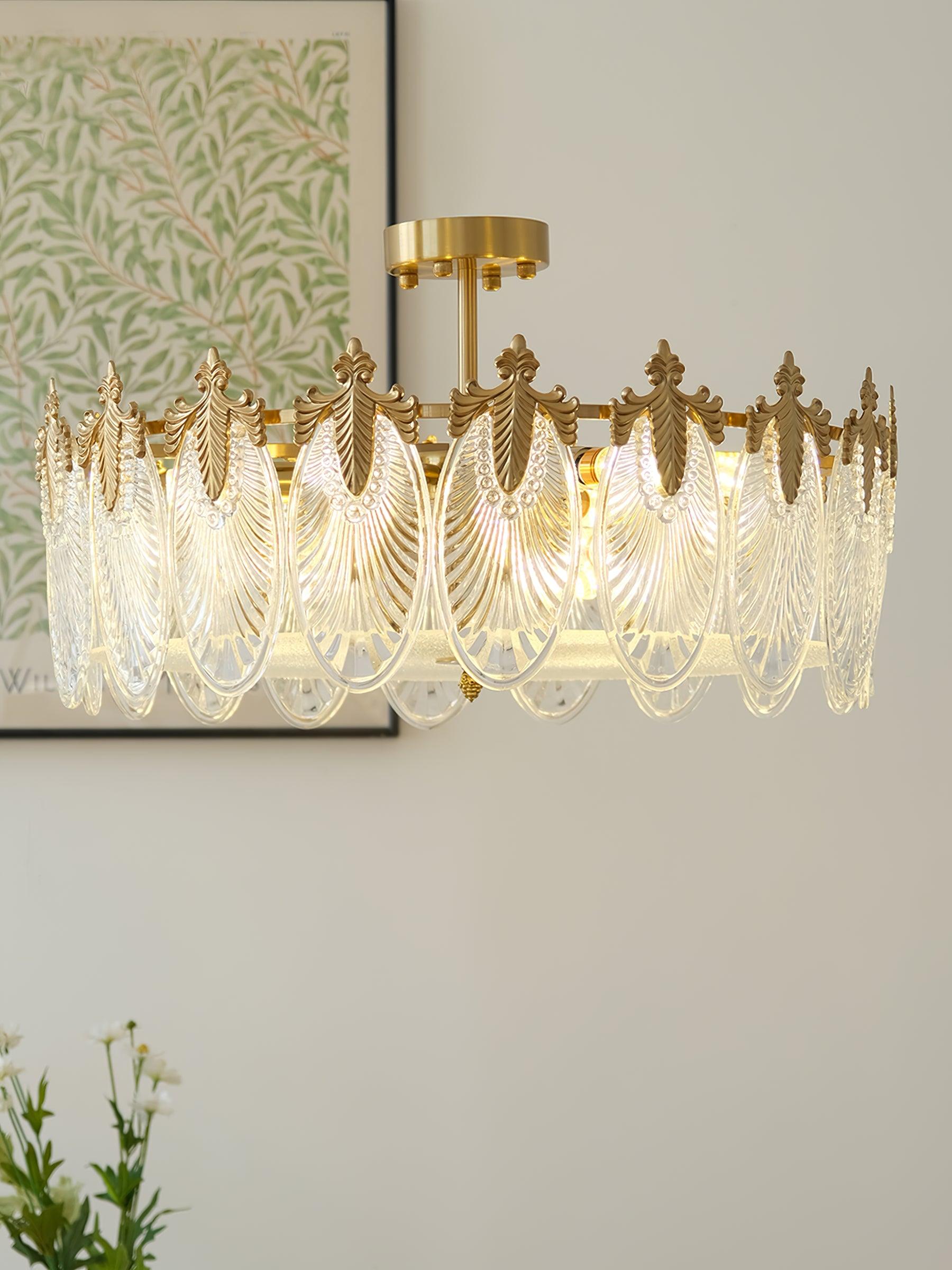 Decorative Pattern Glass Round Chandelier - Lumpaz
