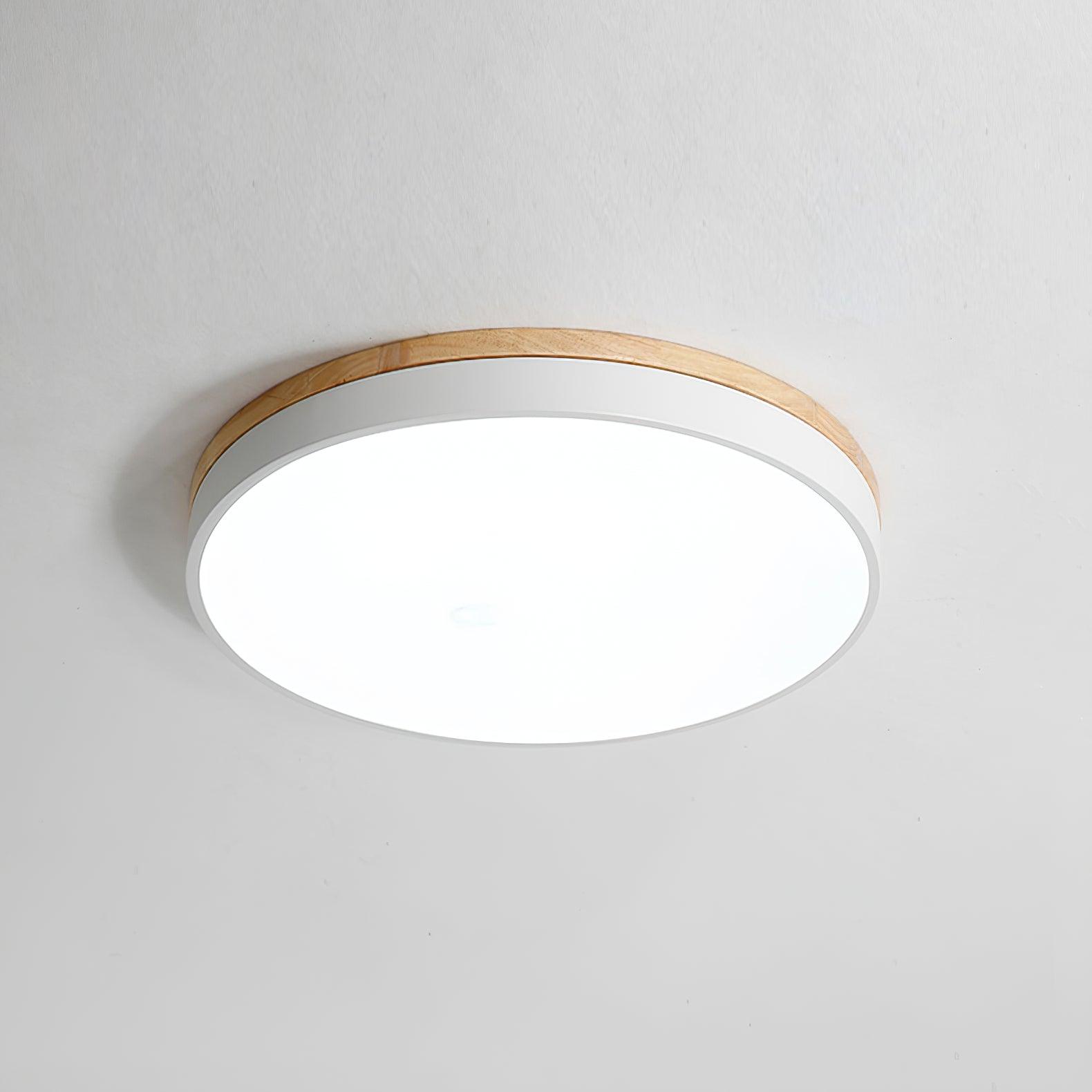 White Round Wooden Ceiling Lamp - Lumpaz