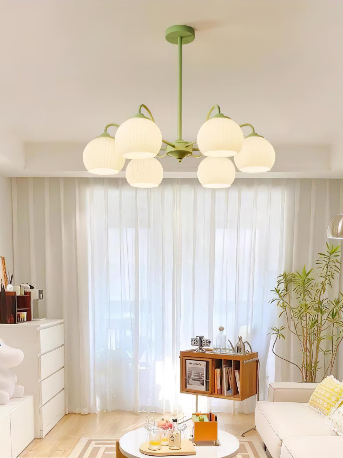 Ribbed Glass Matcha Chandelier - Lumpaz