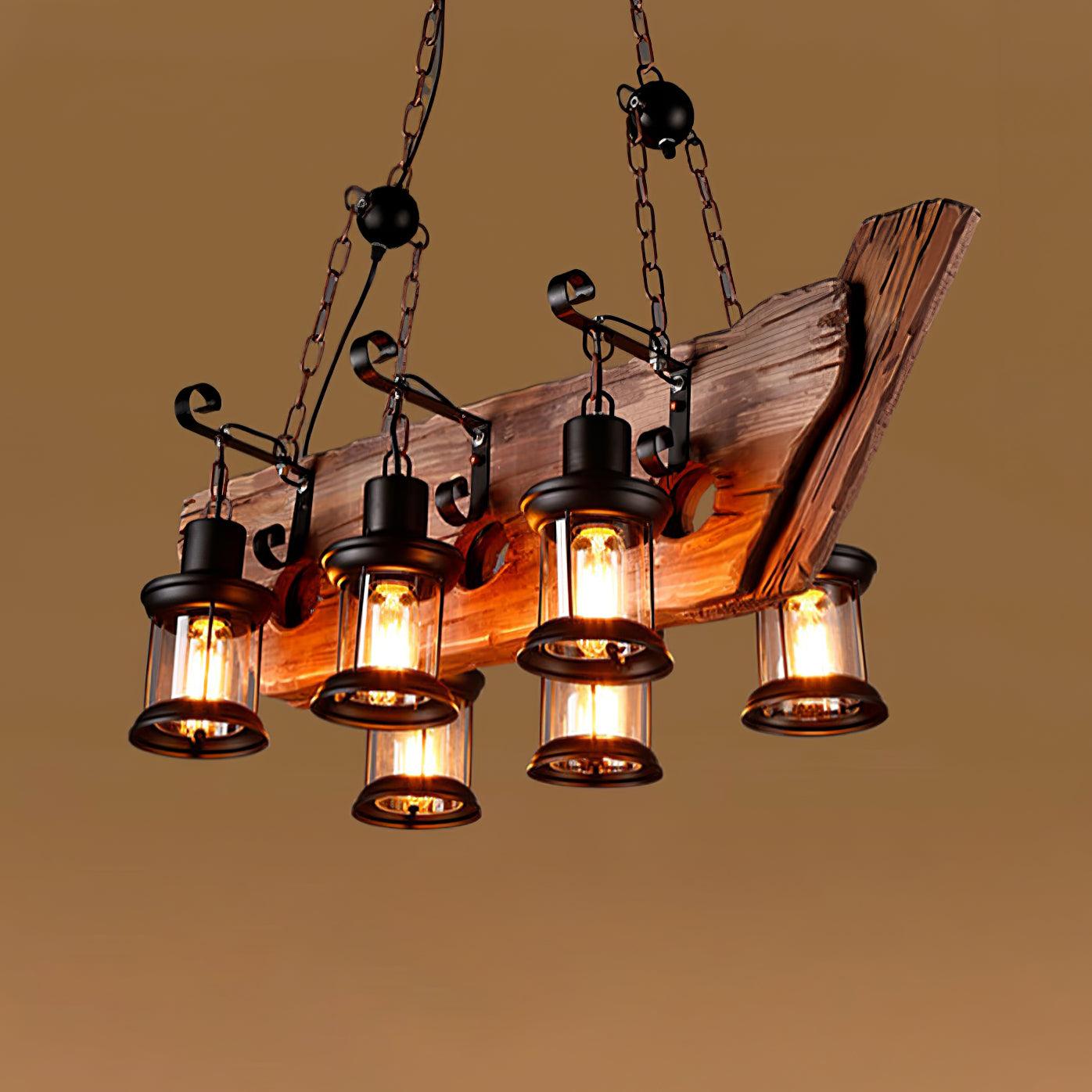 Nautical Industrial Style Wooden Chandelier - Lumpaz