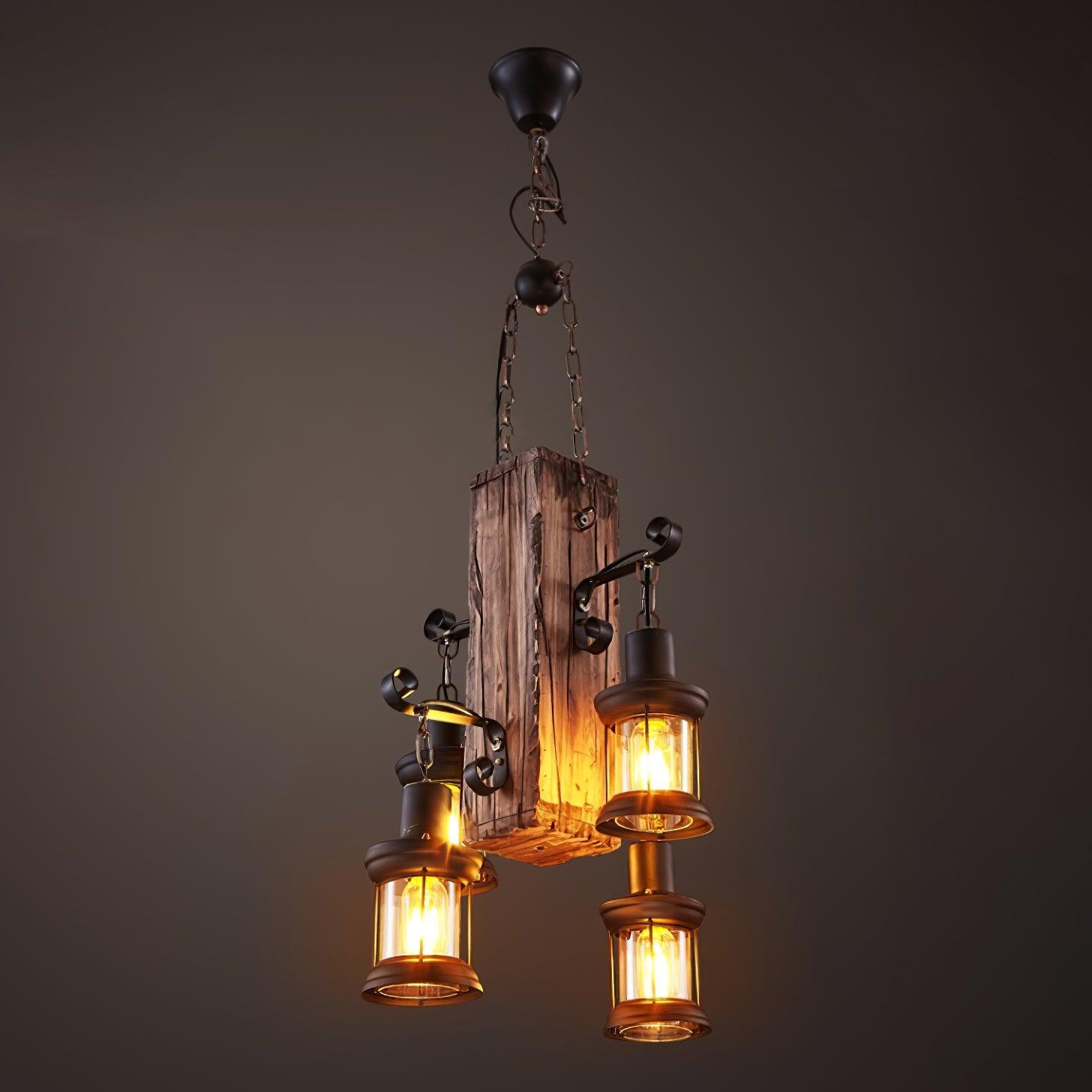 Nautical Industrial Style Wooden Chandelier - Lumpaz