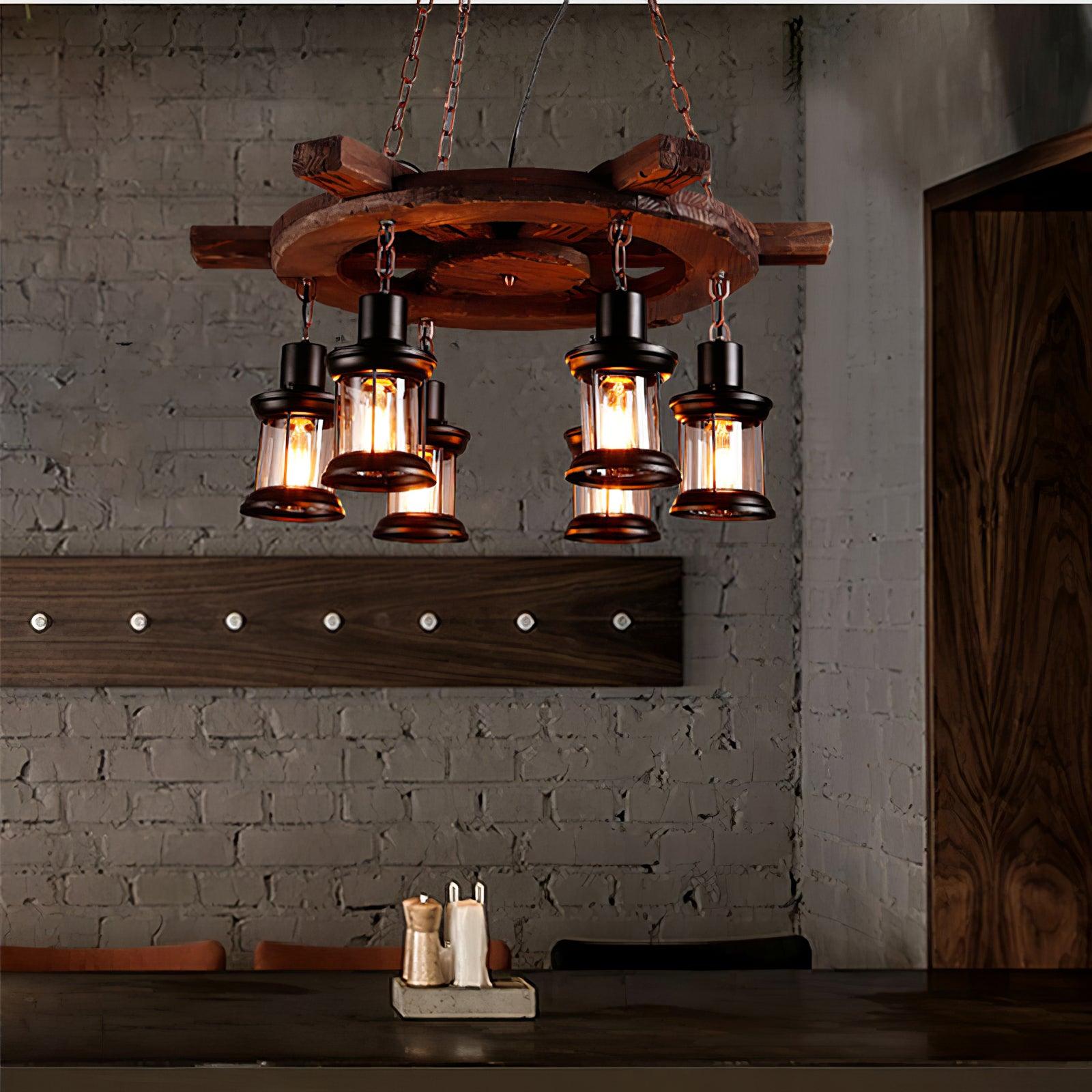 Nautical Industrial Style Wooden Chandelier - Lumpaz