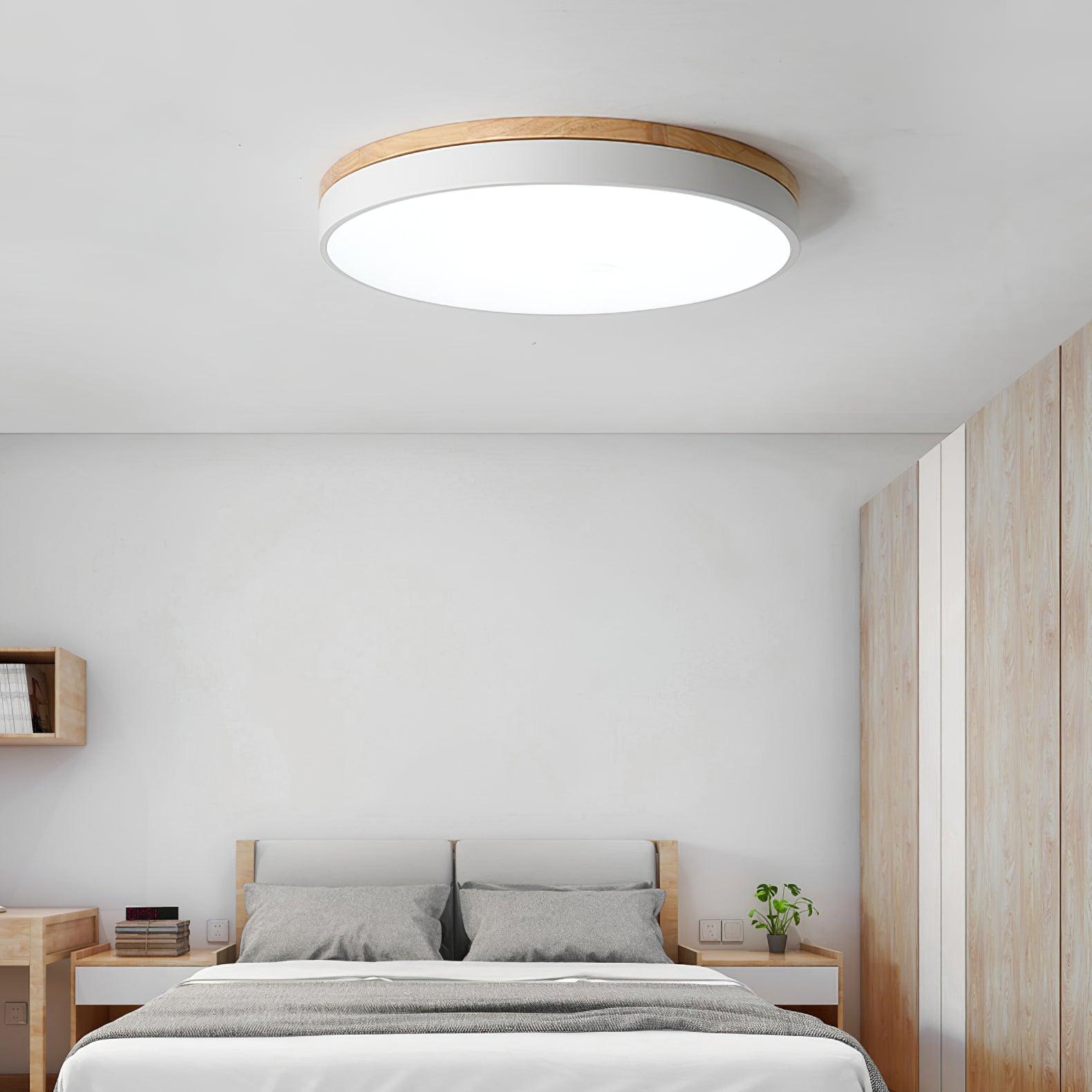 White Round Wooden Ceiling Lamp - Lumpaz