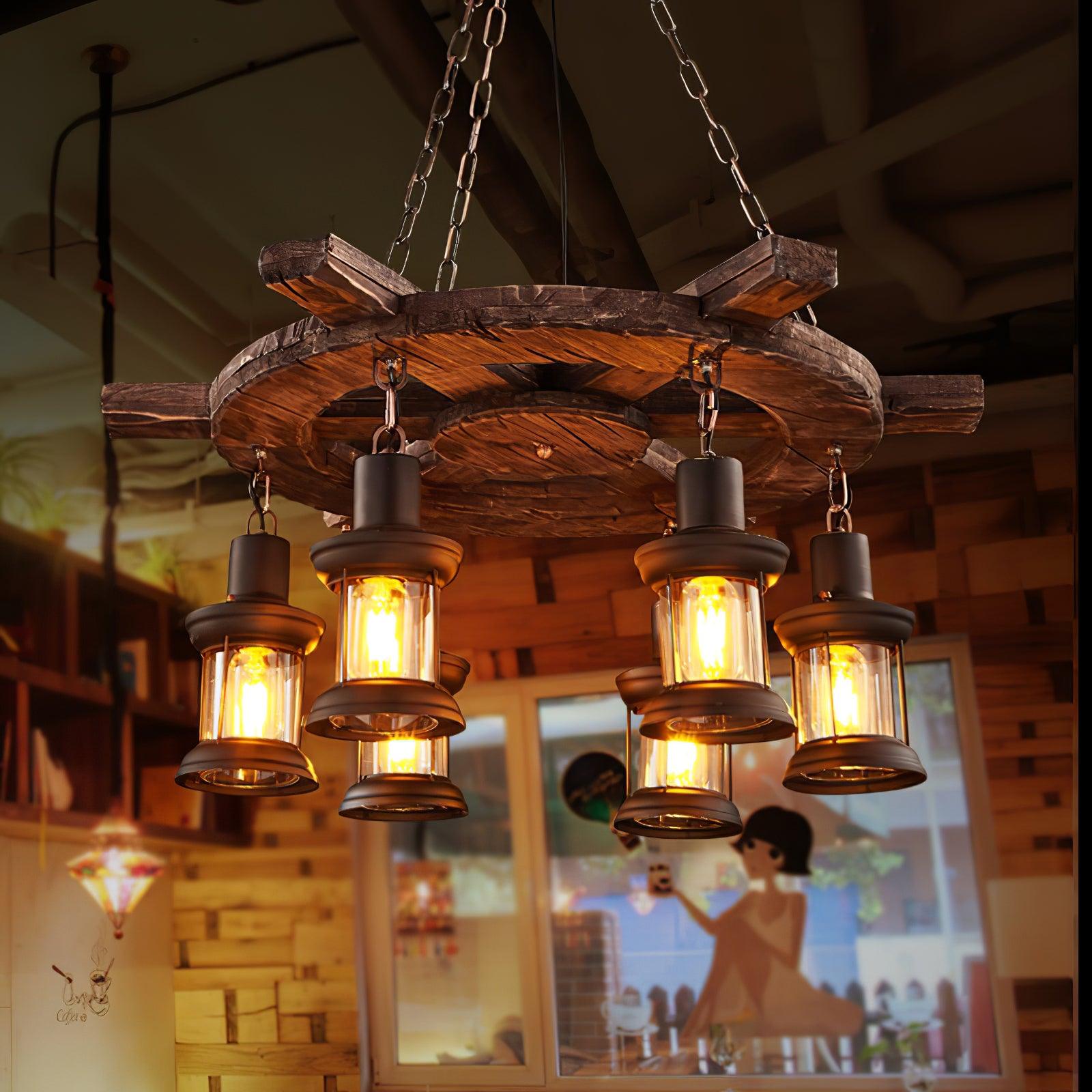 Nautical Industrial Style Wooden Chandelier - Lumpaz