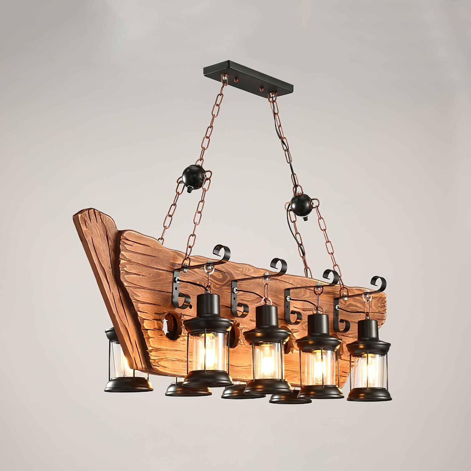 Nautical Industrial Style Wooden Chandelier - Lumpaz