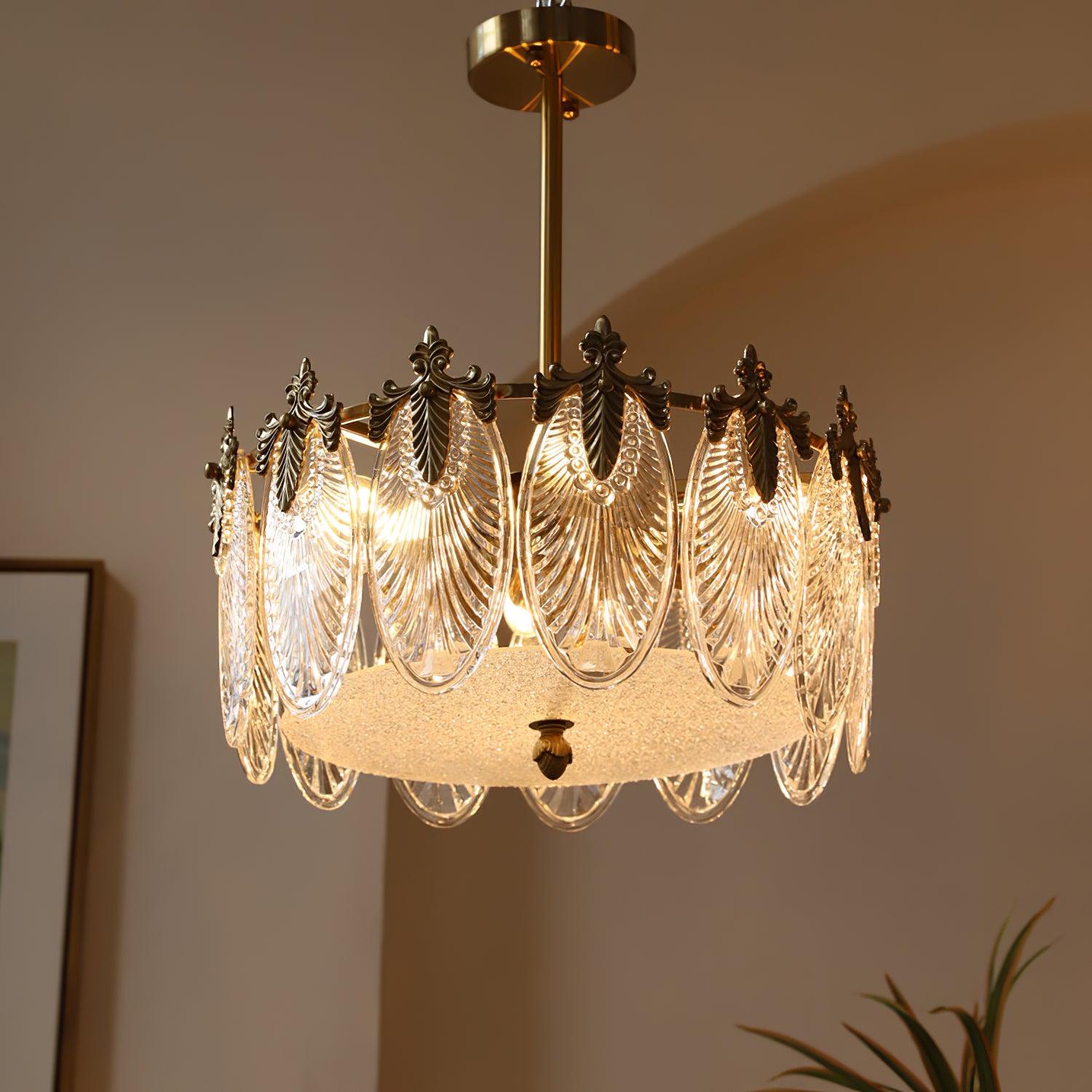Decorative Pattern Glass Round Chandelier - Lumpaz