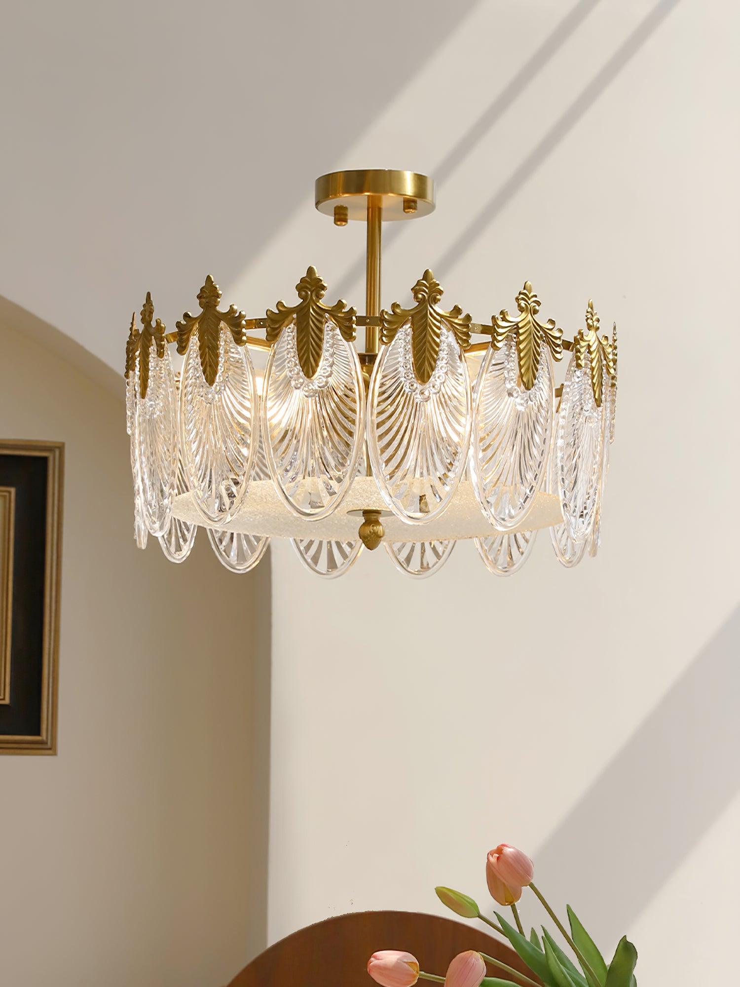 Decorative Pattern Glass Round Chandelier - Lumpaz