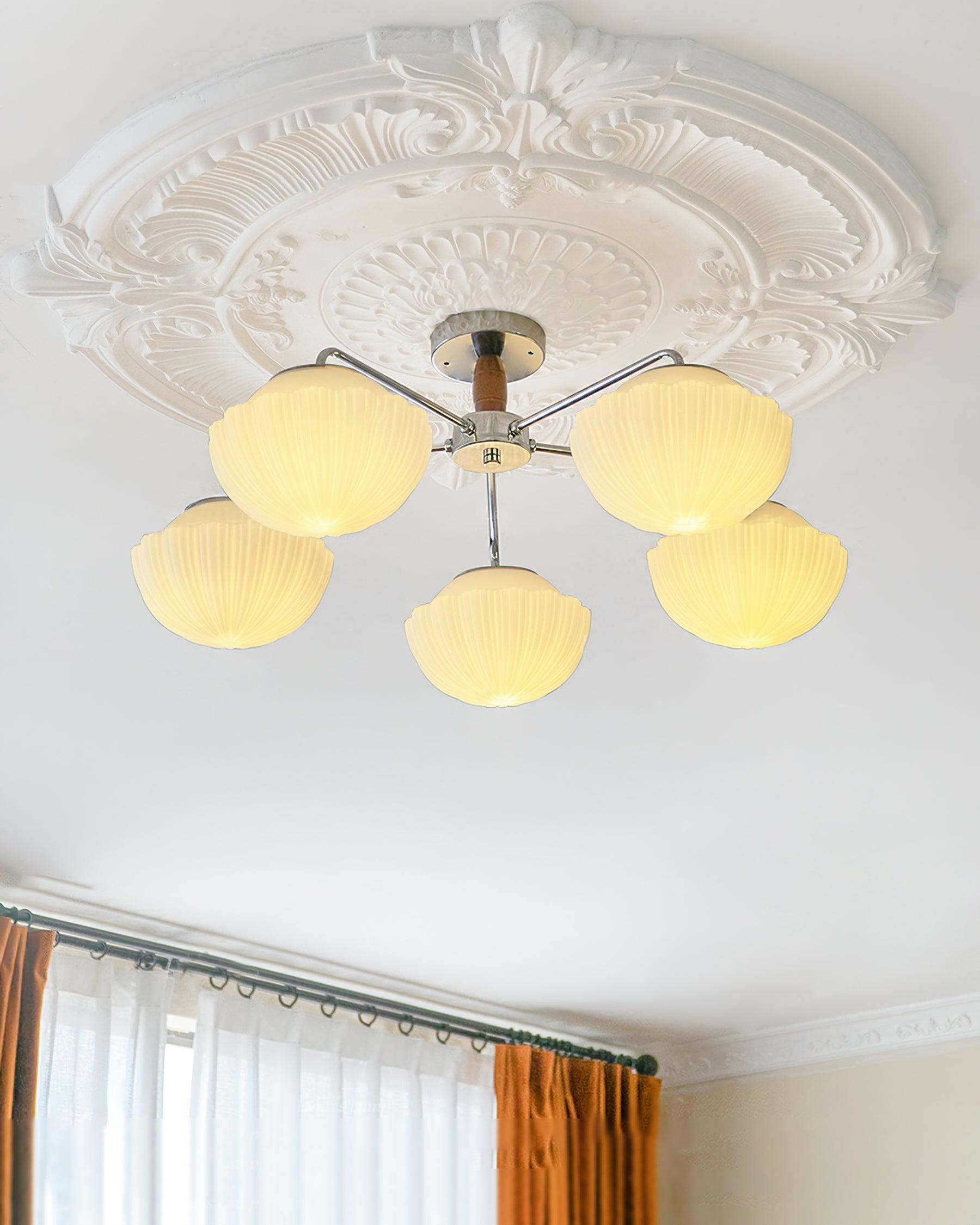 Ribbed Walnut Ceiling Lamp - Lumpaz