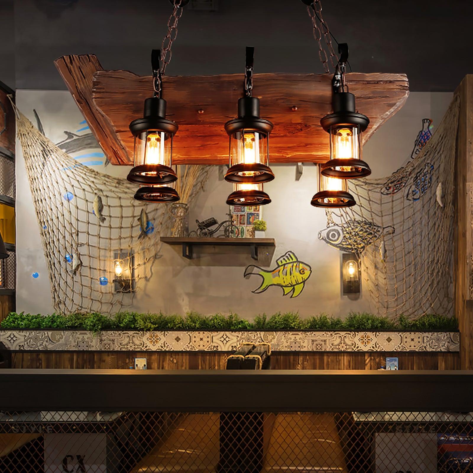 Nautical Industrial Style Wooden Chandelier - Lumpaz