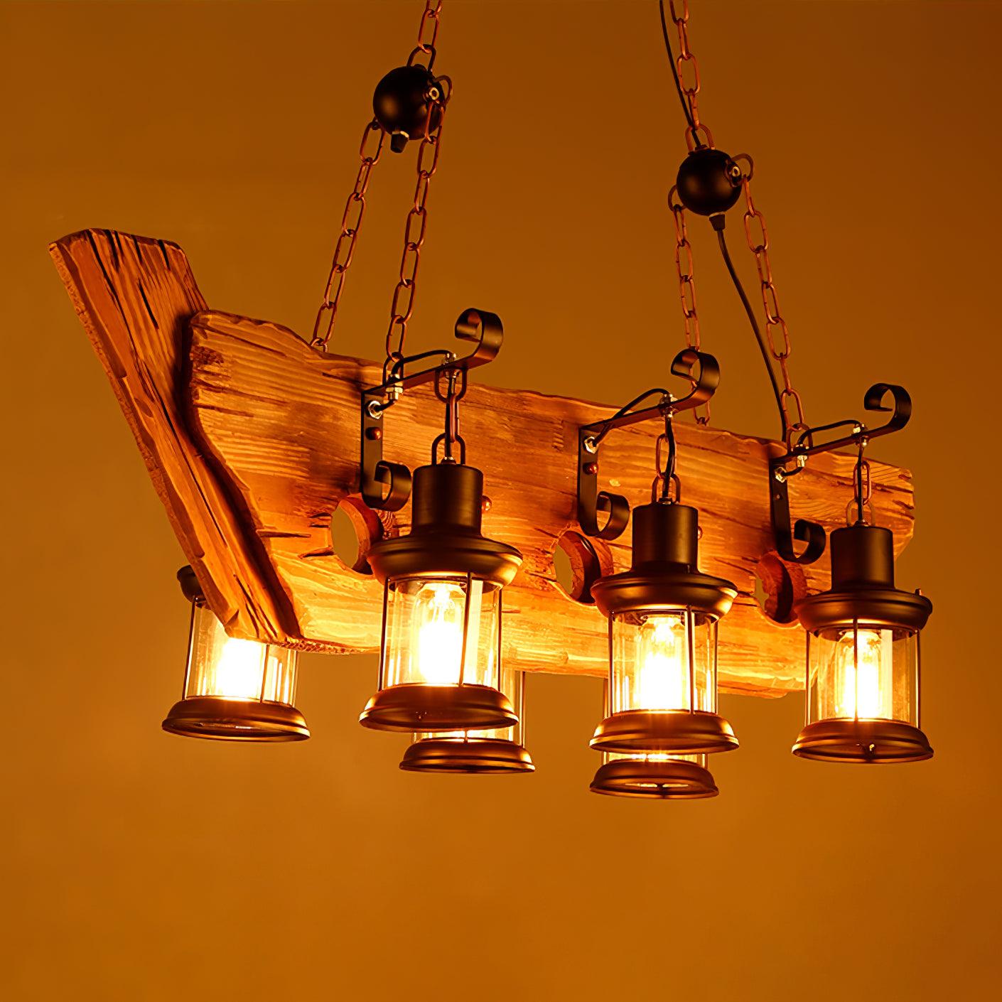 Nautical Industrial Style Wooden Chandelier - Lumpaz