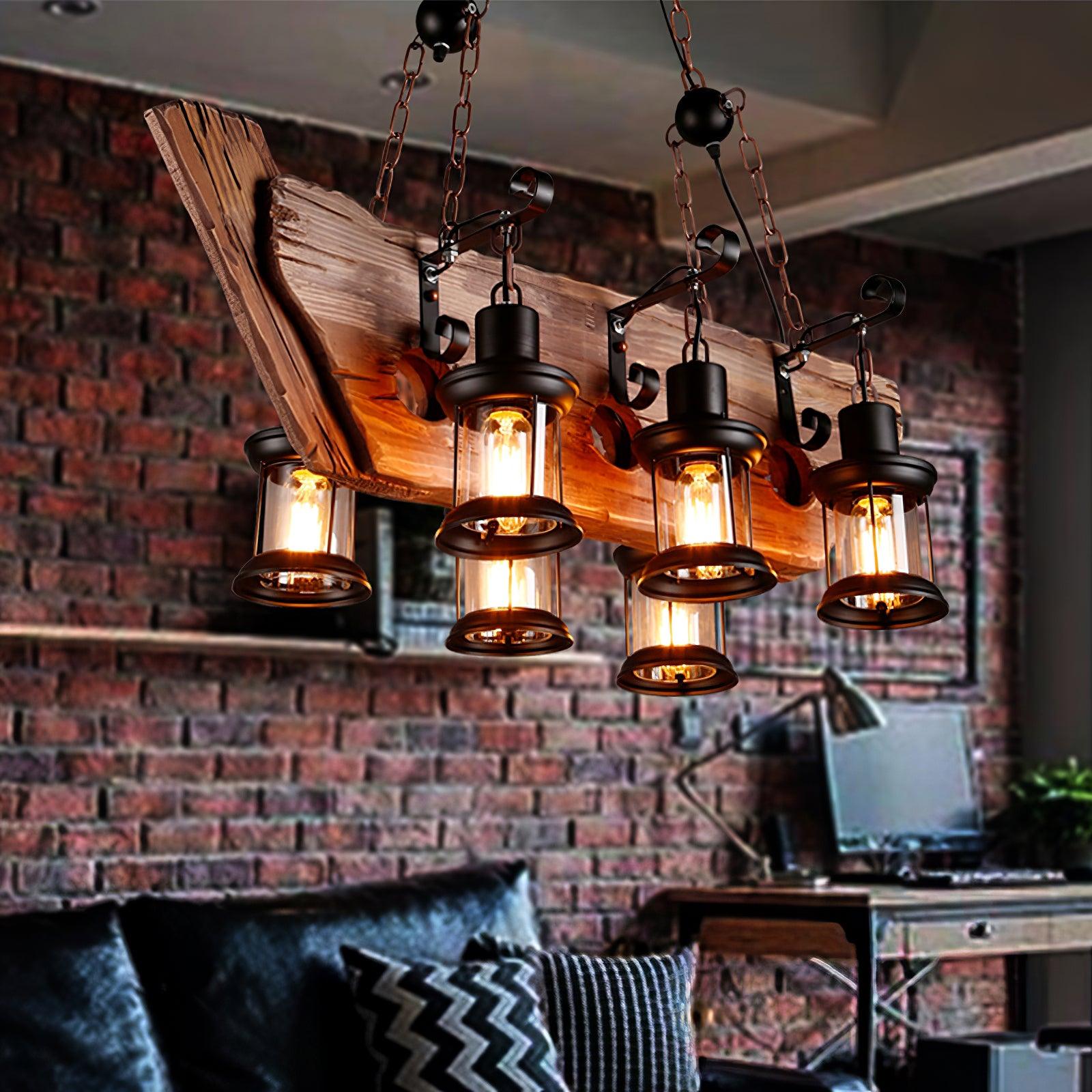 Nautical Industrial Style Wooden Chandelier - Lumpaz