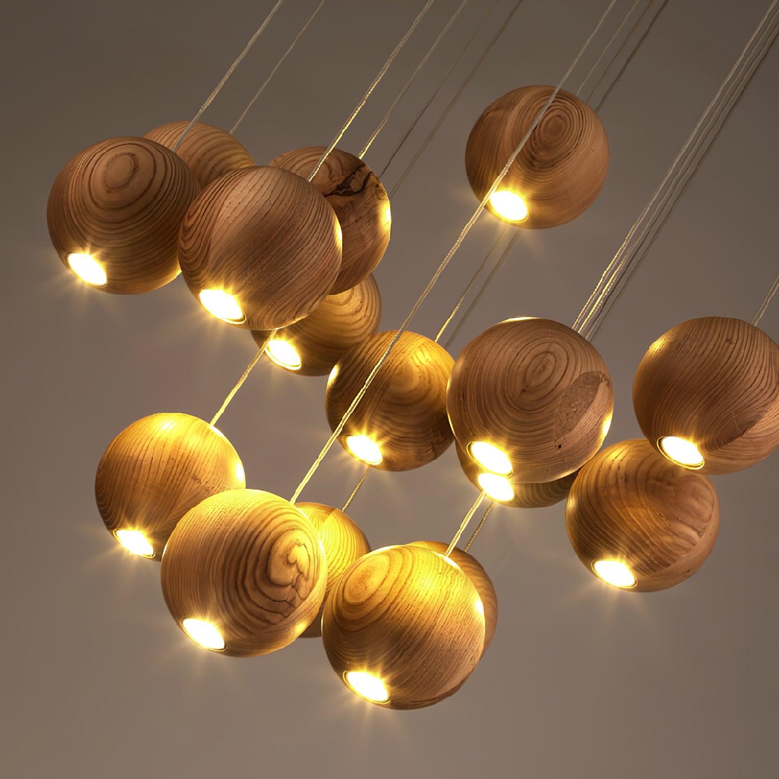 Wooden Orb Sphere Cluster Pendant Light - Lumpaz