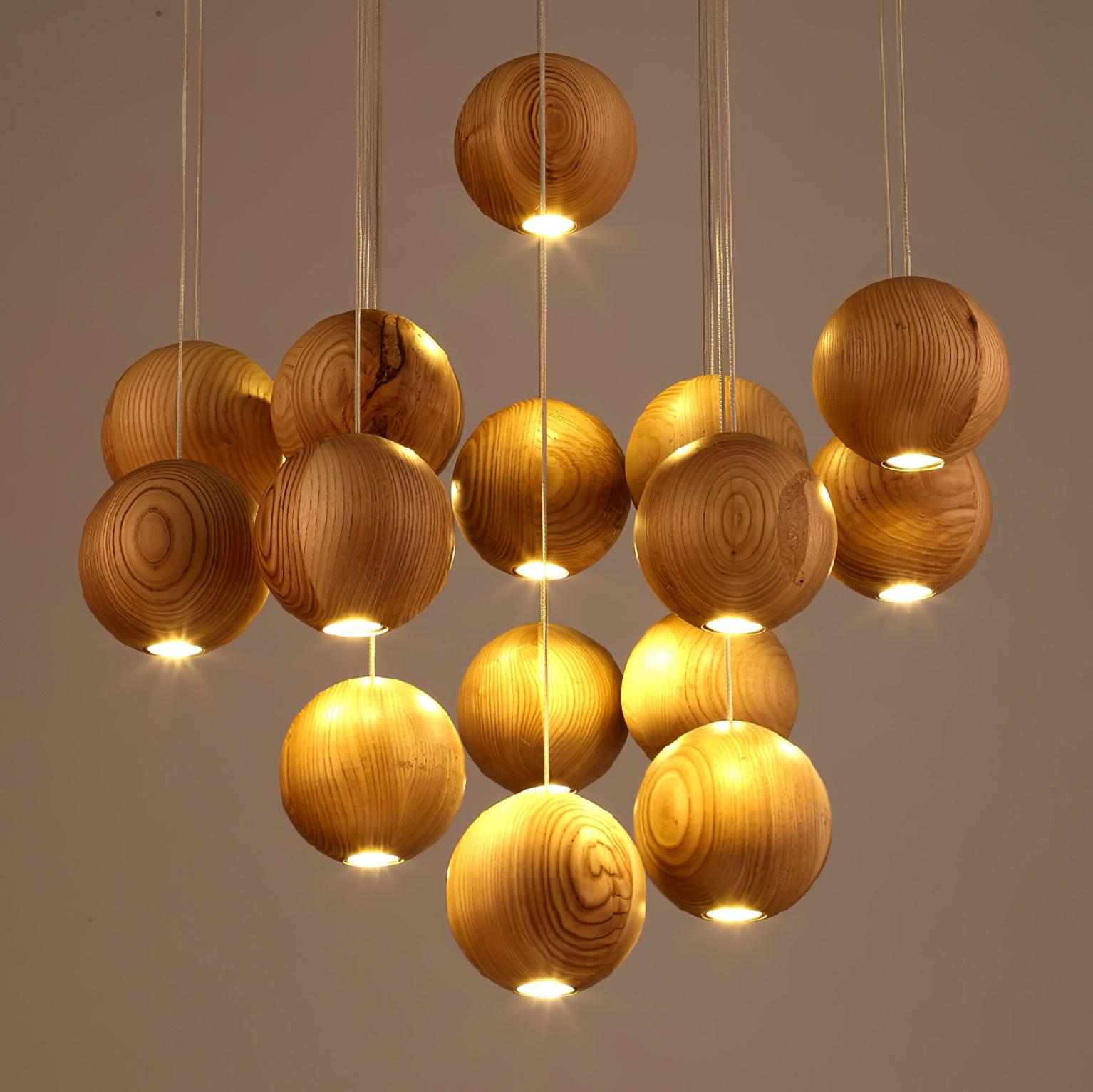 Wooden Orb Sphere Cluster Pendant Light - Lumpaz