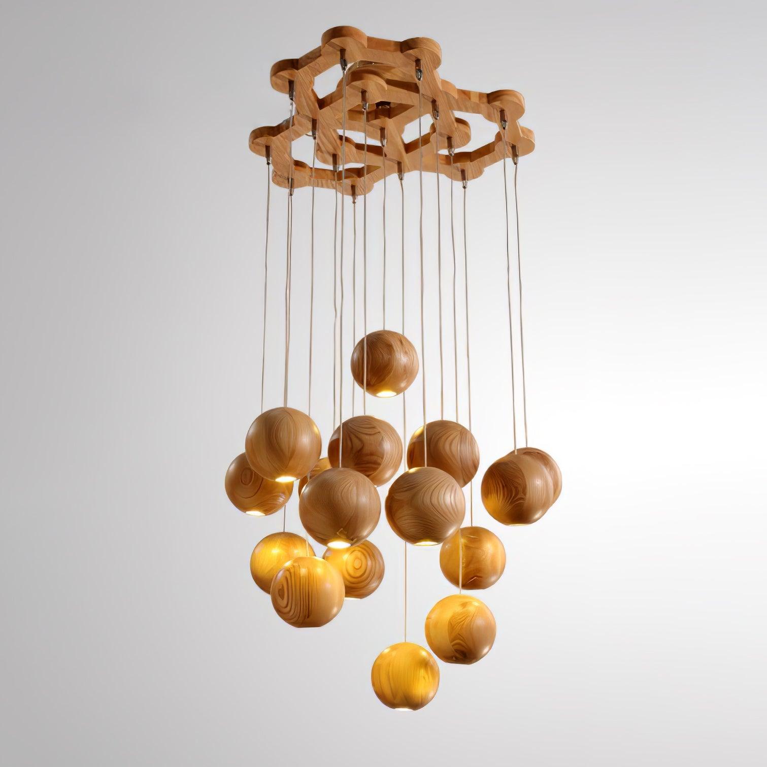 Wooden Orb Sphere Cluster Pendant Light - Lumpaz