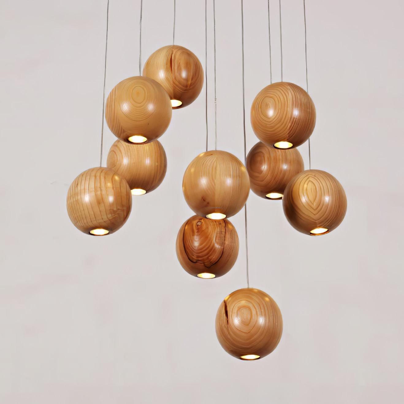 Wooden Orb Sphere Cluster Pendant Light - Lumpaz