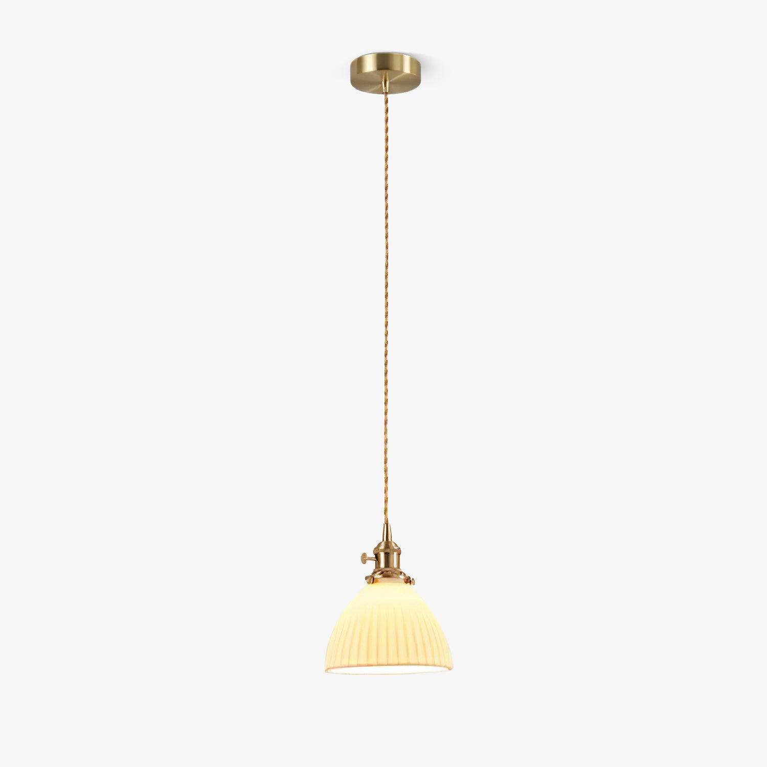 Brass Pleated Ceramic Pendant Lamp - Lumpaz