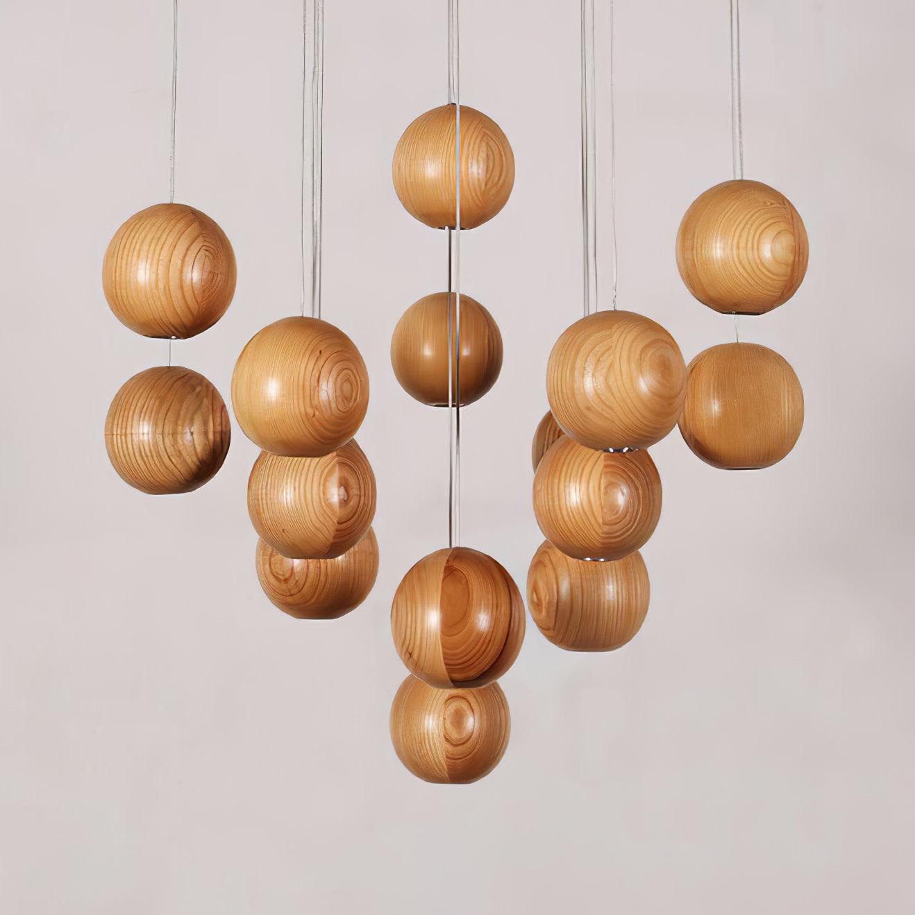 Wooden Orb Sphere Cluster Pendant Light - Lumpaz
