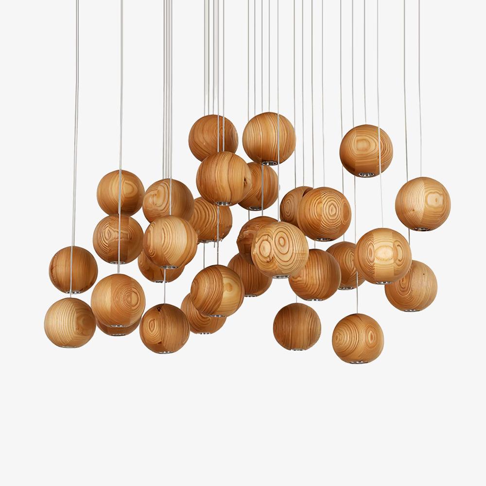 Wooden Orb Sphere Cluster Pendant Light - Lumpaz