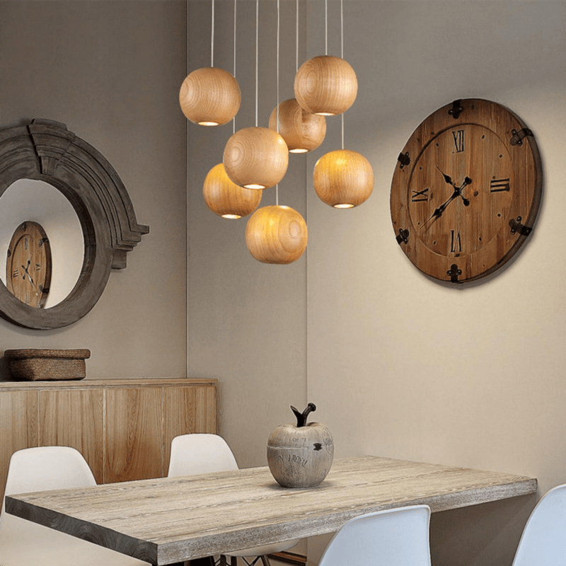 Wooden Orb Sphere Cluster Pendant Light - Lumpaz