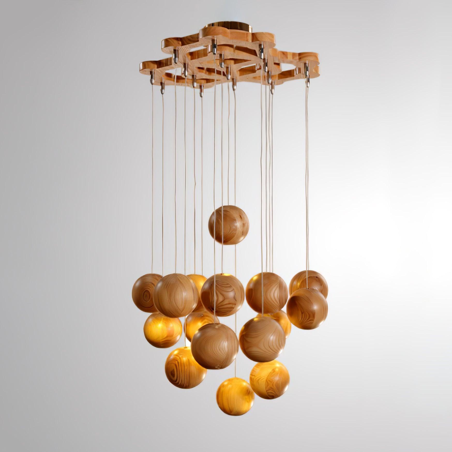 Wooden Orb Sphere Cluster Pendant Light - Lumpaz