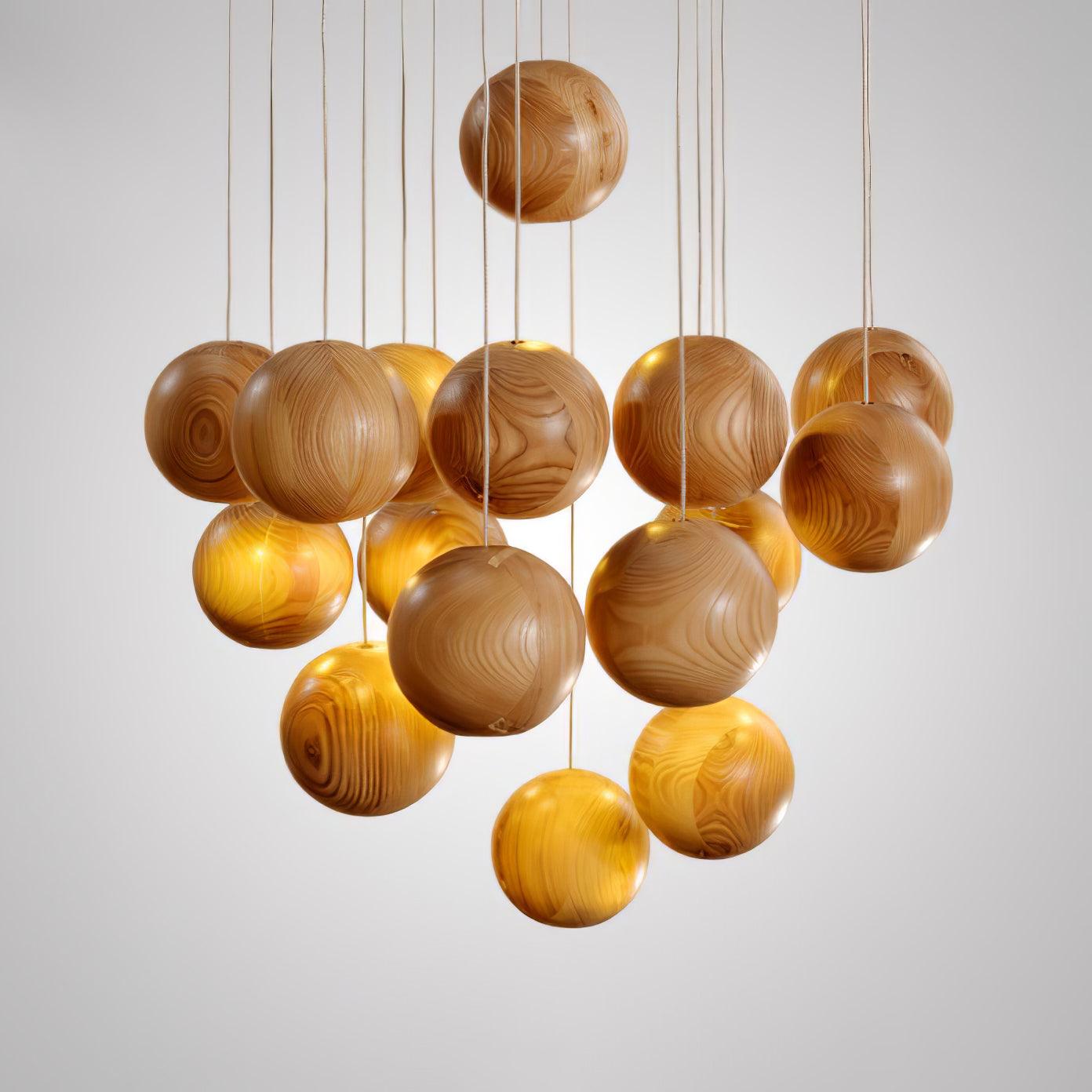 Wooden Orb Sphere Cluster Pendant Light - Lumpaz