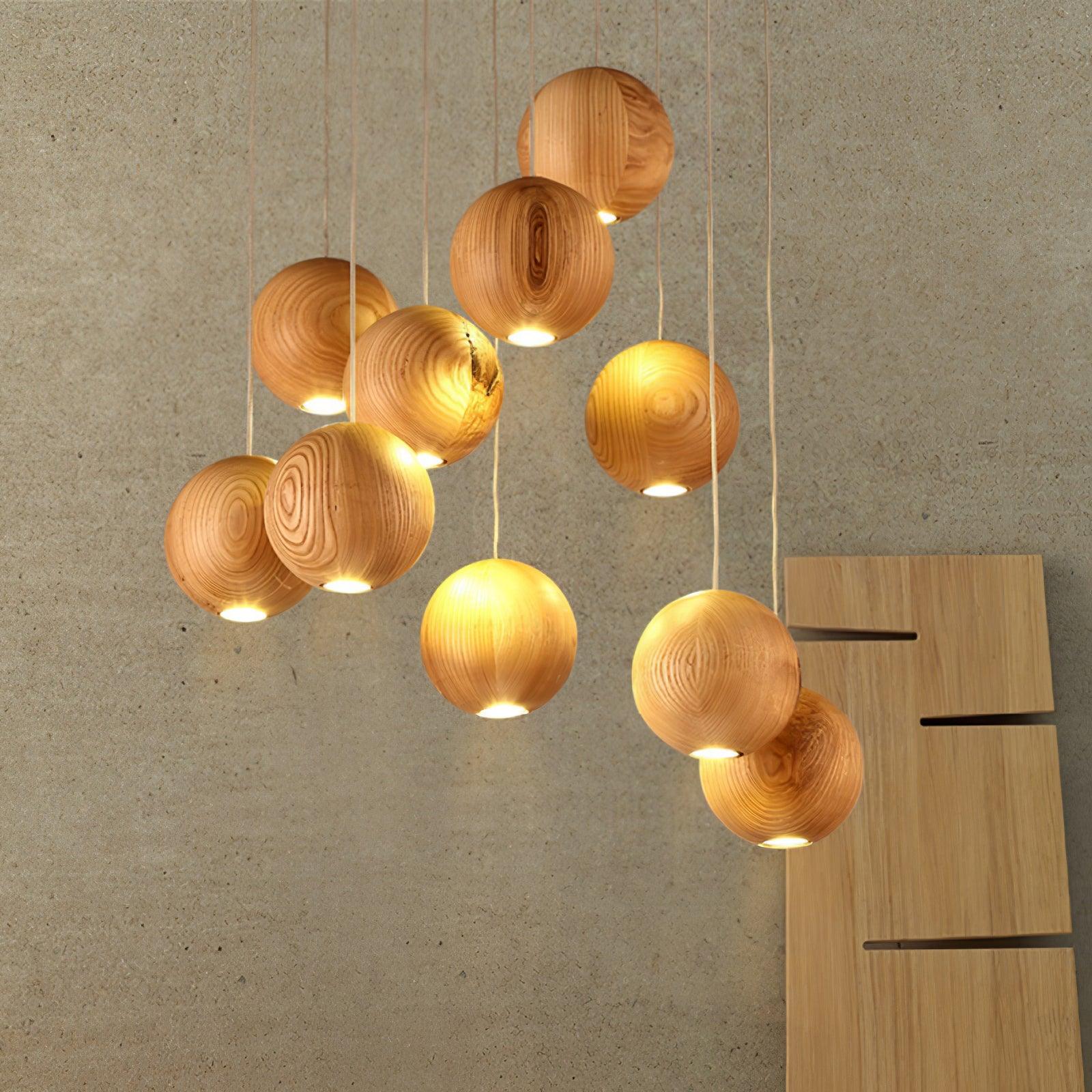 Wooden Orb Sphere Cluster Pendant Light - Lumpaz
