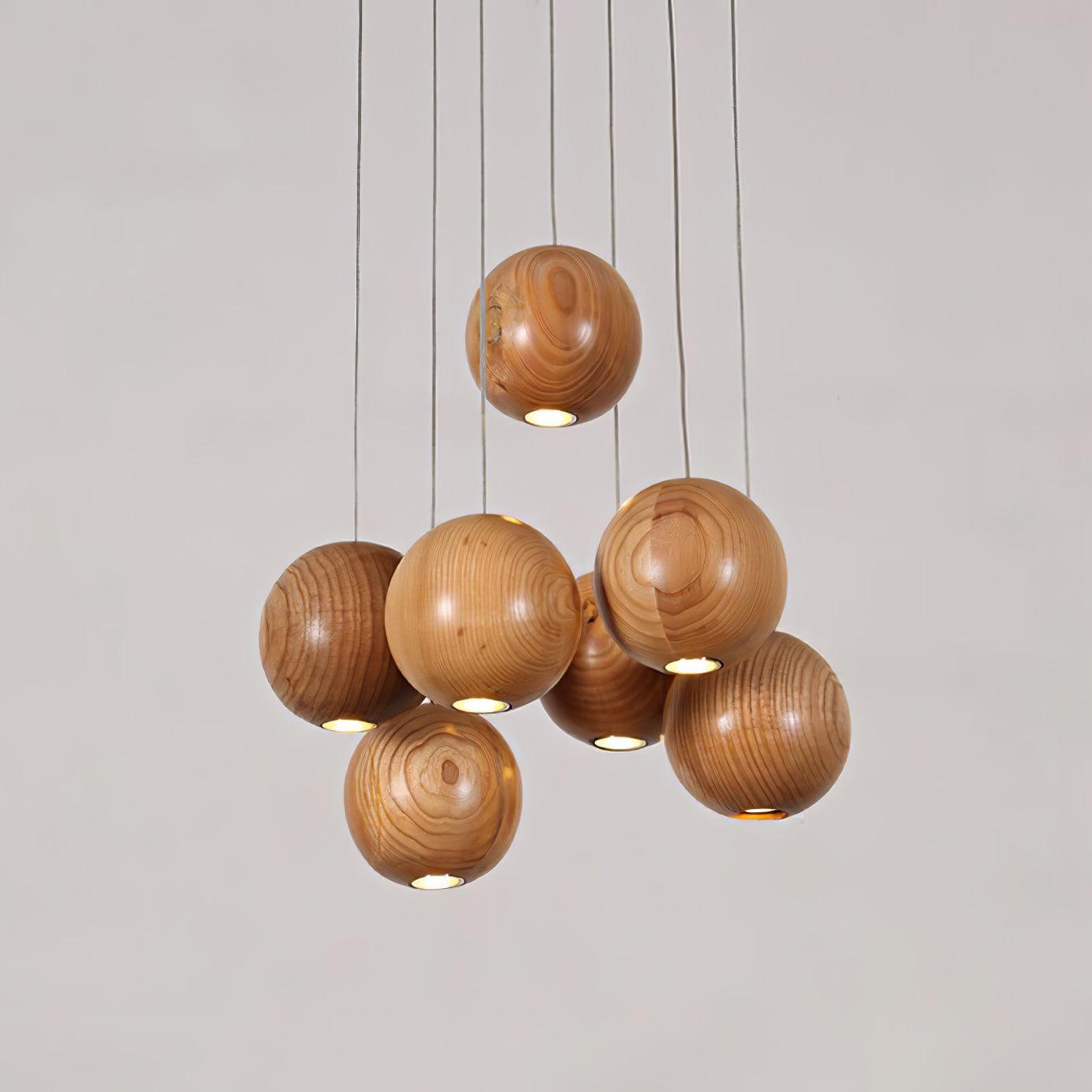 Wooden Orb Sphere Cluster Pendant Light - Lumpaz