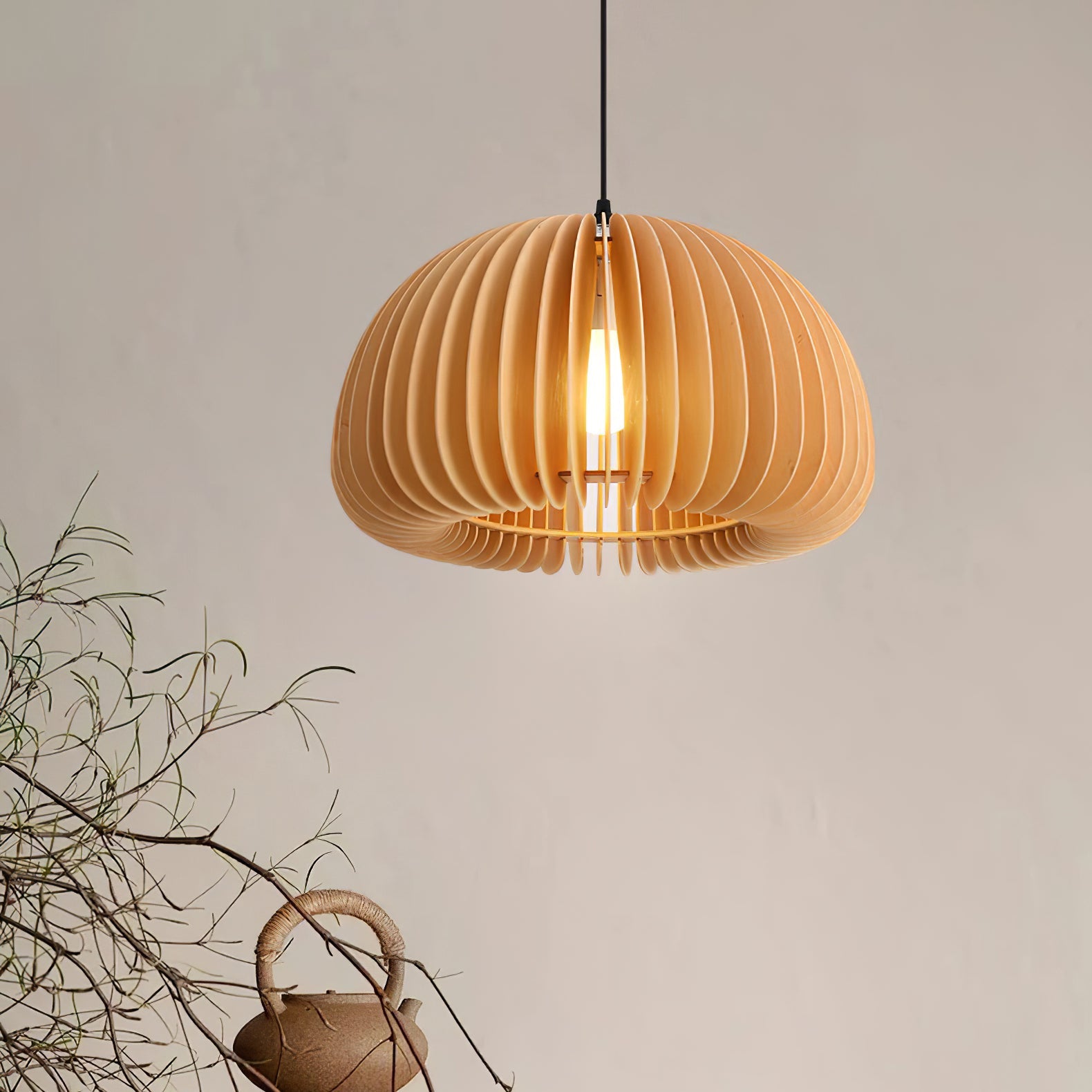 Wooden Pumpkin Pendant Lamp - Lumpaz