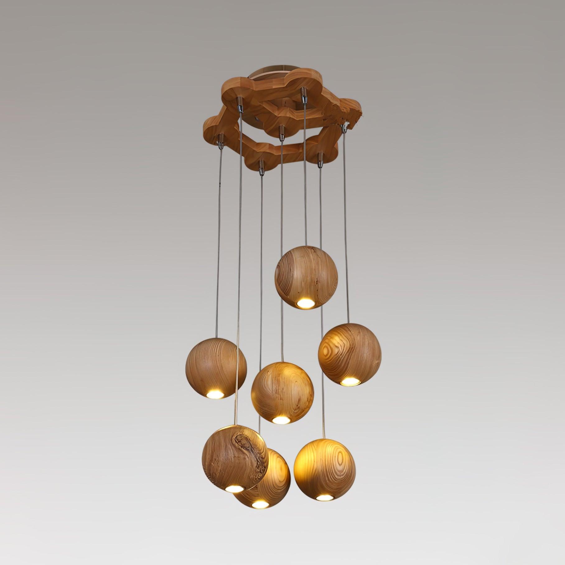 Wooden Orb Sphere Cluster Pendant Light - Lumpaz