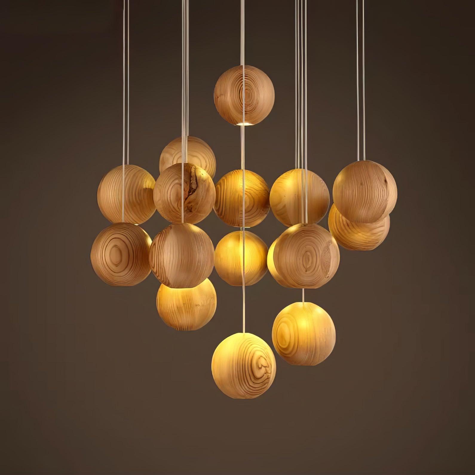 Wooden Orb Sphere Cluster Pendant Light - Lumpaz