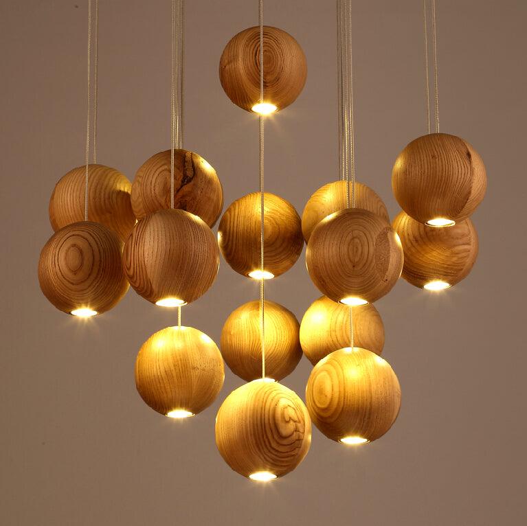Wooden Orb Sphere Cluster Pendant Light - Lumpaz