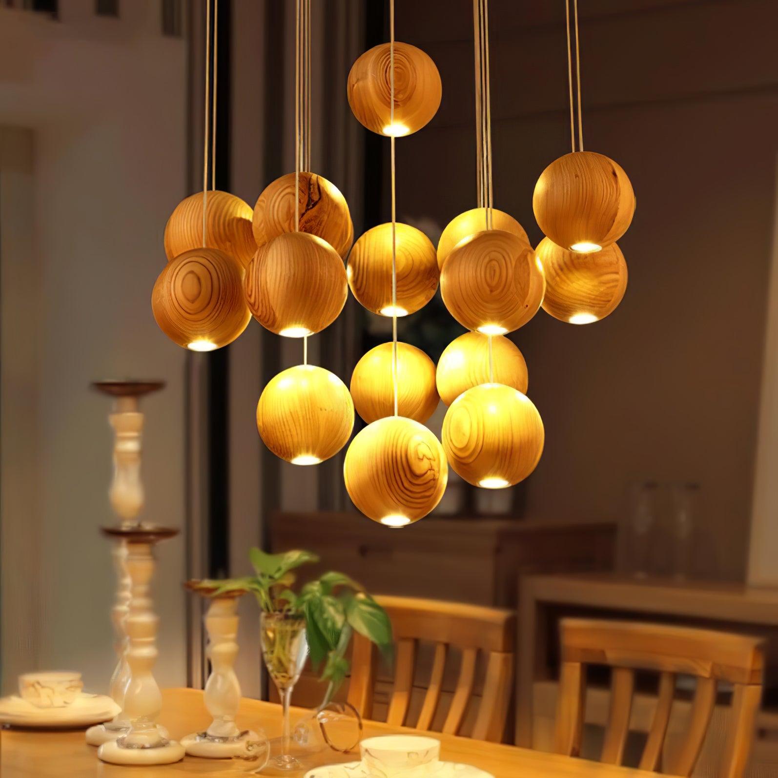 Wooden Orb Sphere Cluster Pendant Light - Lumpaz