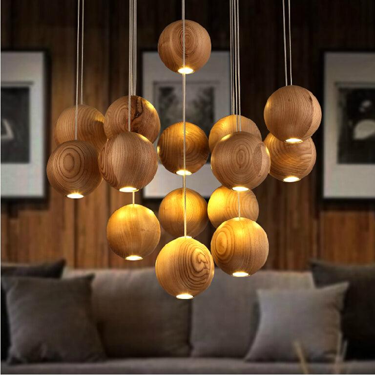 Wooden Orb Sphere Cluster Pendant Light - Lumpaz