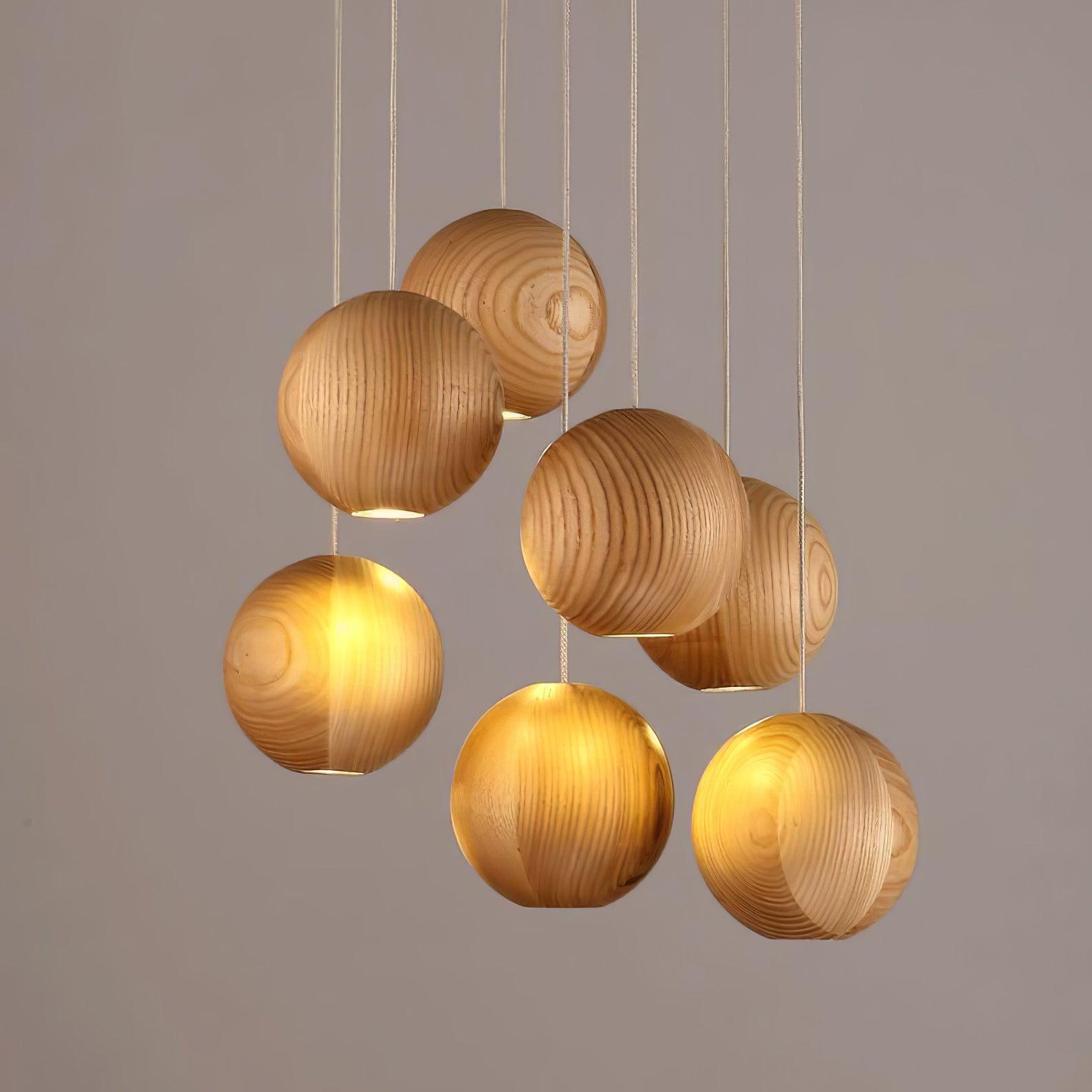 Wooden Orb Sphere Cluster Pendant Light - Lumpaz
