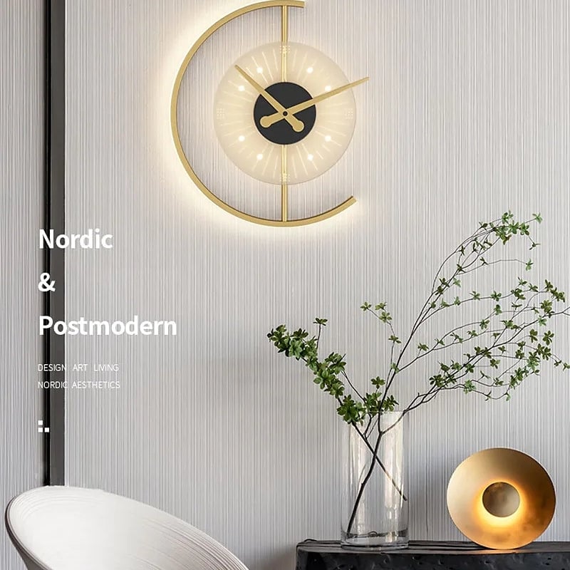 Nielsen Modern Clock Metal/Acrylic LED Wall Lamp, Black/Gold - Lumpaz