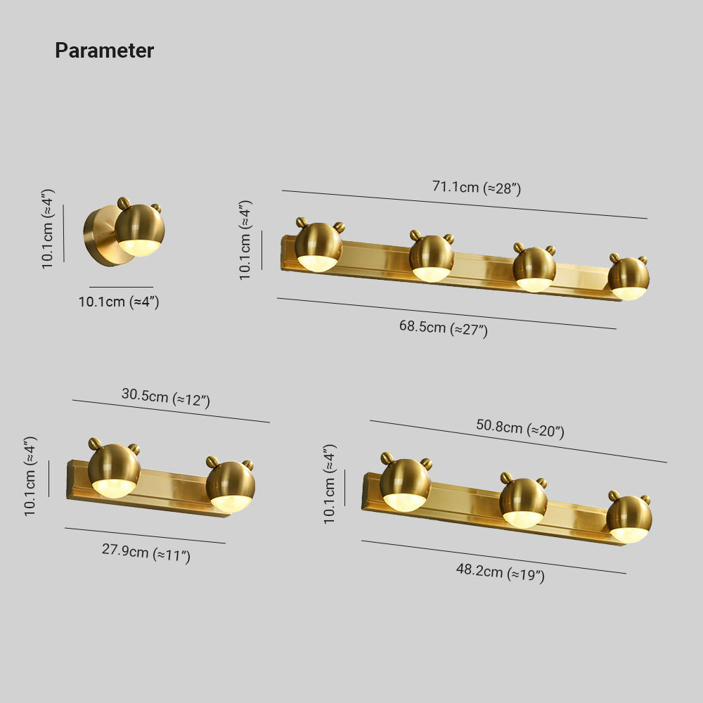 Leigh Modern Animal Globe Metal Vanity Wall Light, Gold, Bedroom - Lumpaz