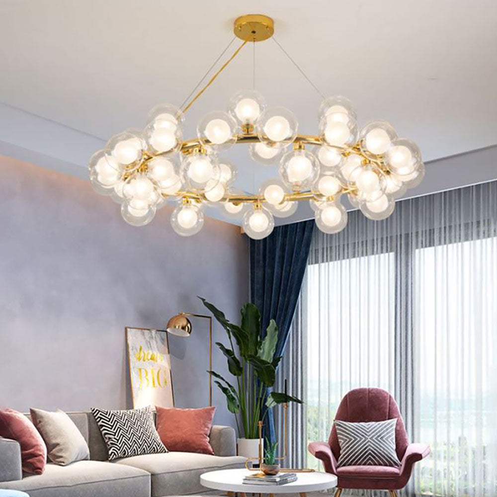 Valentina Modern Gold Bubble Pendant Light, Metal & Glass - Lumpaz