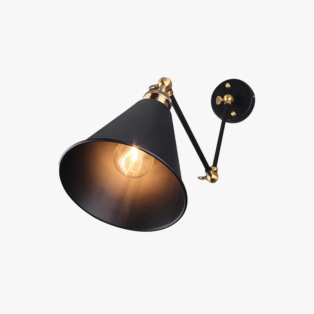 Alessio Wall Lamp Vintage Simple Conical Adjustable Black, Bedroom - Lumpaz