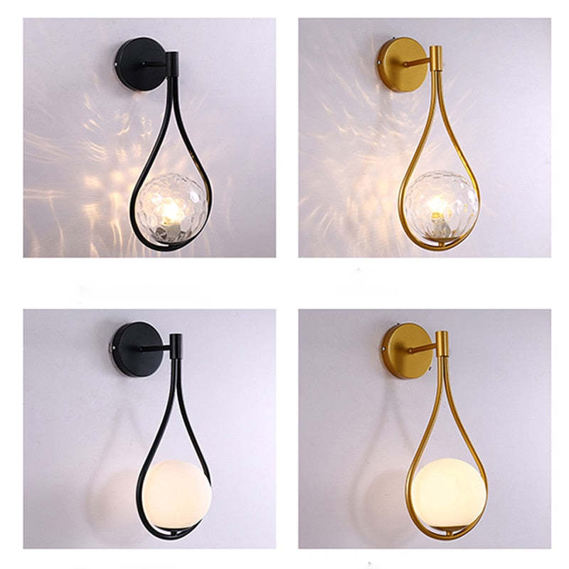 Valentina Nordic Creative Minimalist Water Drop Glass Gold Wall Lamp - Lumpaz