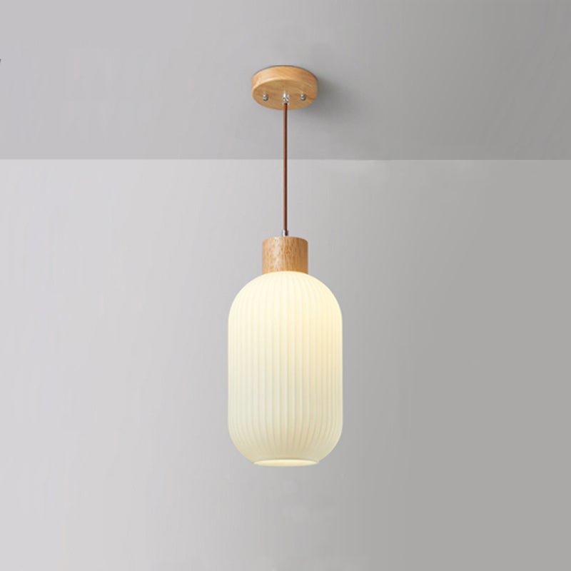 Ozawa Modern Wood/Glass Pendant Light, White - Lumpaz