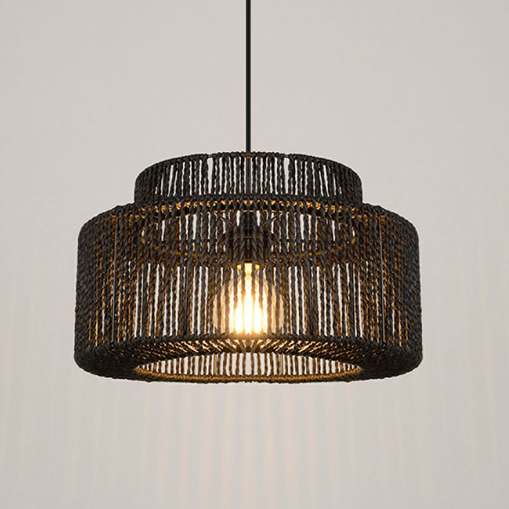 Muto Farmhouse Retro Rustic Drum Hanging Pendant Light, Black - Lumpaz