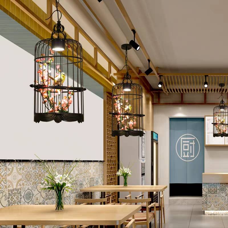 Cooley Art Deco Birdcage Metal Pendant Light, Black - Lumpaz