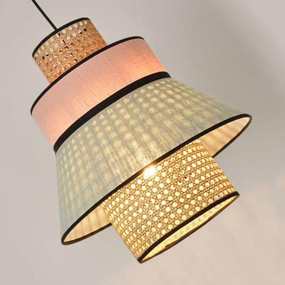 Ritta Farmhouse Fabric/Rattan Pendant Light, 2 Style - Lumpaz
