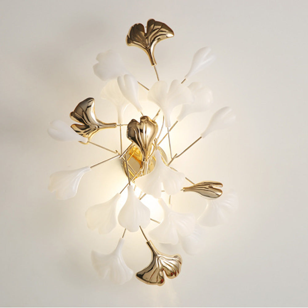 Olivia Decorative Flower Ceramic/Metal Wall Lamp White/Gold Bedroom - Lumpaz