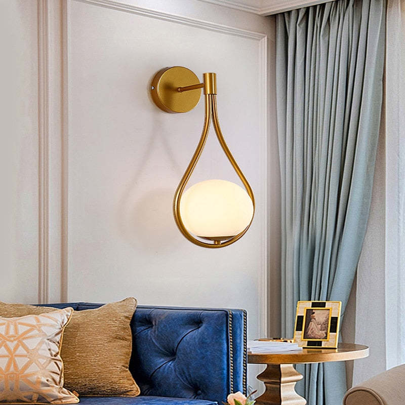 Valentina Nordic Creative Minimalist Water Drop Glass Gold Wall Lamp - Lumpaz
