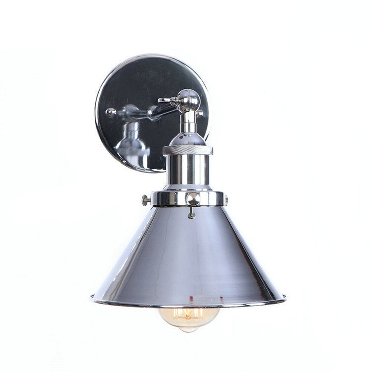 Brady Industrial Vintage Cone Metal Hanging Wall Lamp, Black/Gold/Silver - Lumpaz