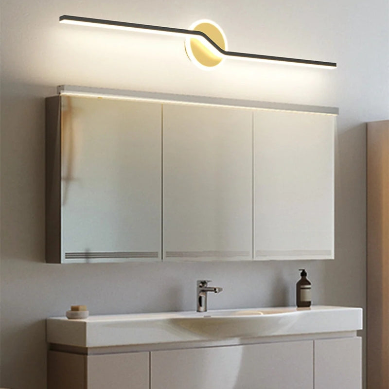 Leigh Wall Lamp Linear Minimalist, Metal, Black/Gold, Bedroom - Lumpaz