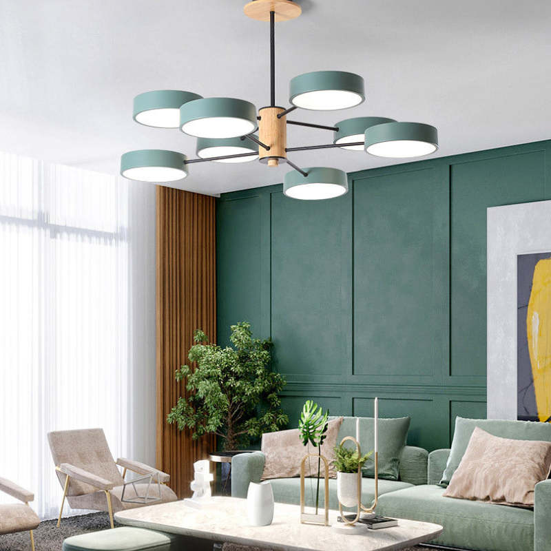 Sienna Art Deco Pendant Light, White/Green/Gray, Metal/Wood - Lumpaz